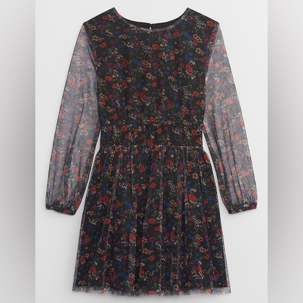 GAP Girls Black Long Sleeve Floral Dress Large